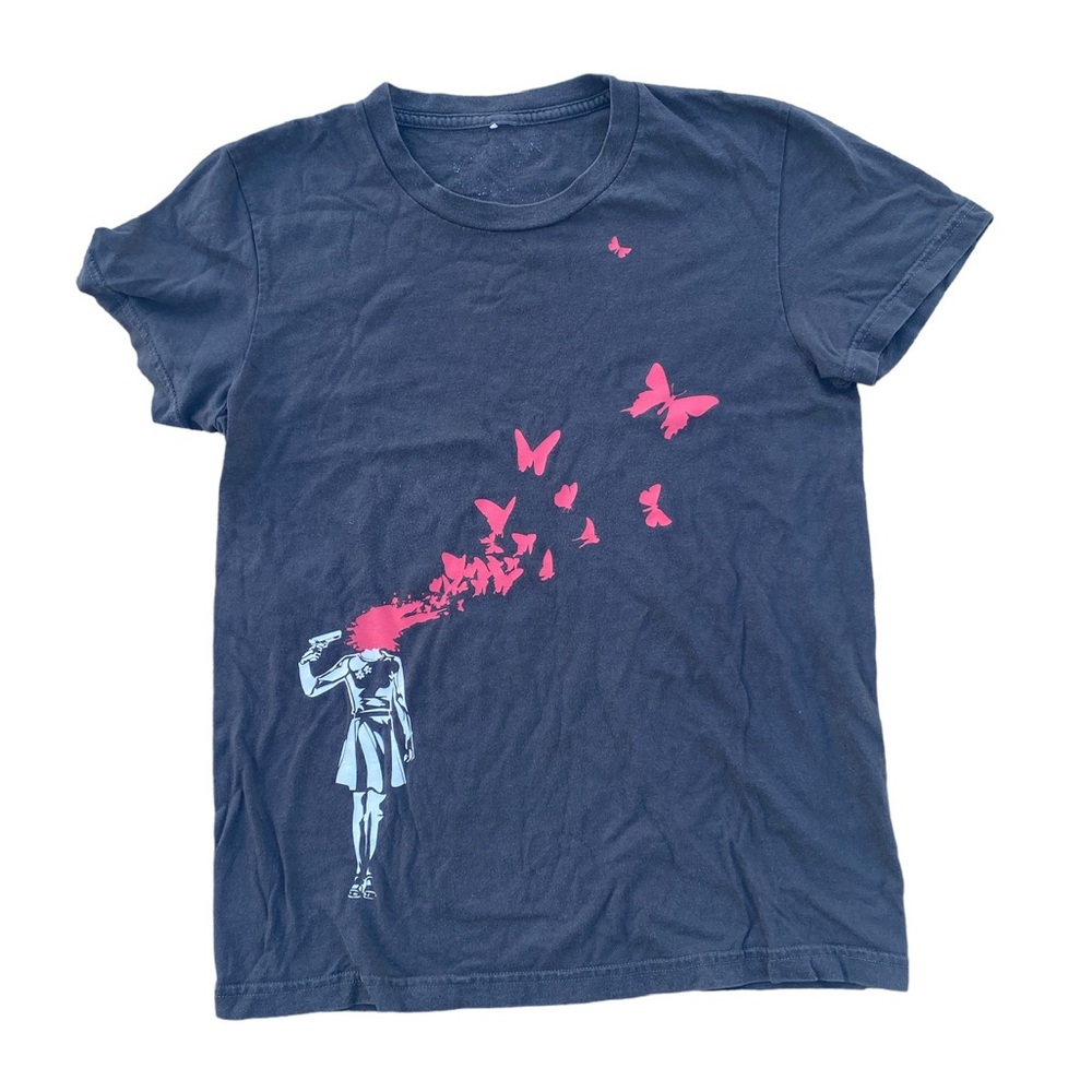 THREADLESS Flower in the Attic TEE shirt gray red shirt sleeve graphic print S/M